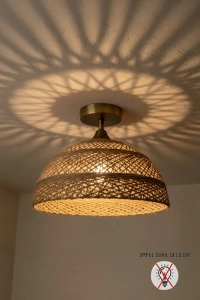 Bohem Recycle İplik Jüt El Yapımı Sütlü Kahve Piramit Plafonyer Başlık Tekli Modern Aydınlatma